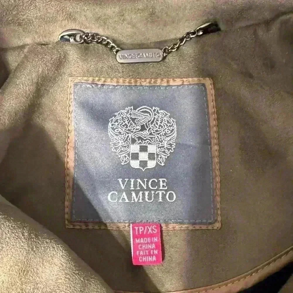 VINCE CAMUTO OLIVE GREEN SYNTHETIC SUEDE ASYMMETRIC ZIPPER JACKET SIZE XS - Picture 9 of 10